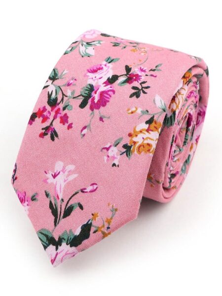 Cravate originale rose à imprimé fleuri pour hommes