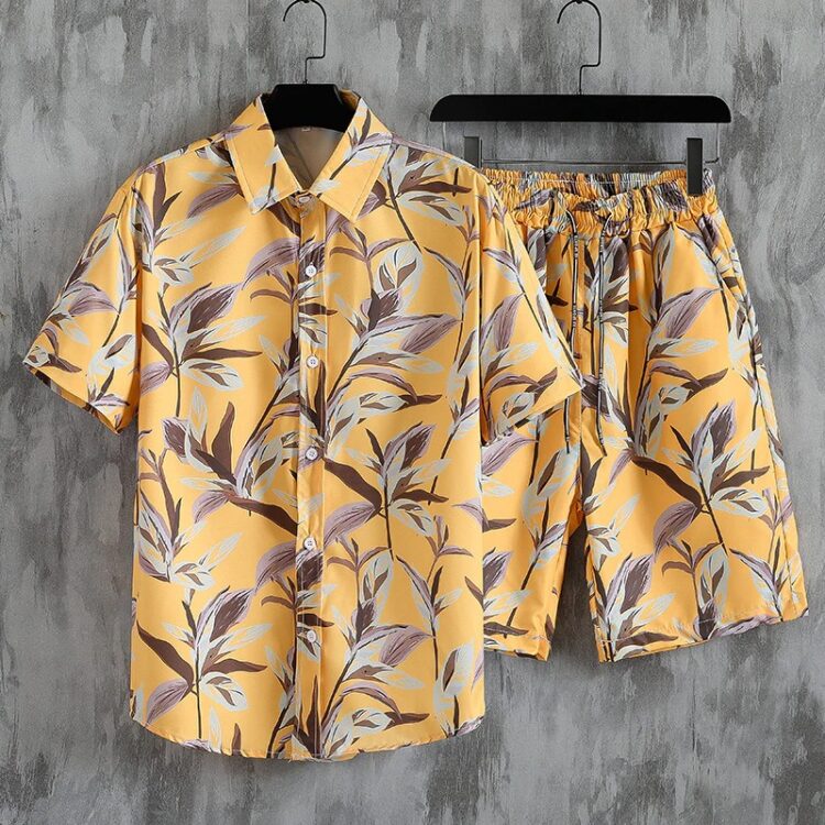 Ensemble de plage fleuri jaune pour homme