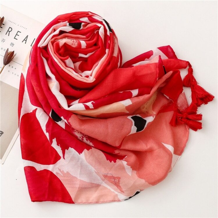 Foulard à imprimé Floral rouge pour femme foulard a imprime floral rouge pour femme 2