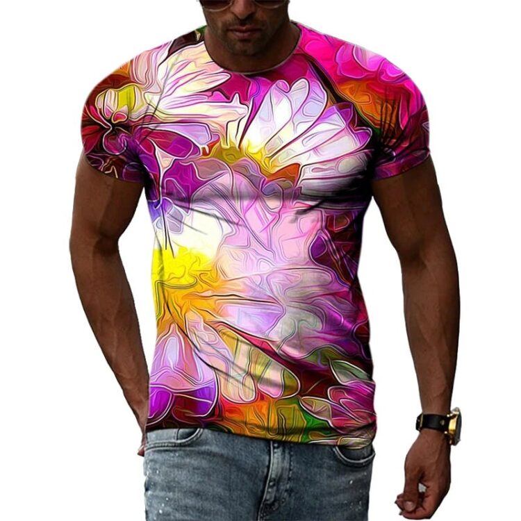 T-shirt fleuri manches courtes col rond pour homme abstrait