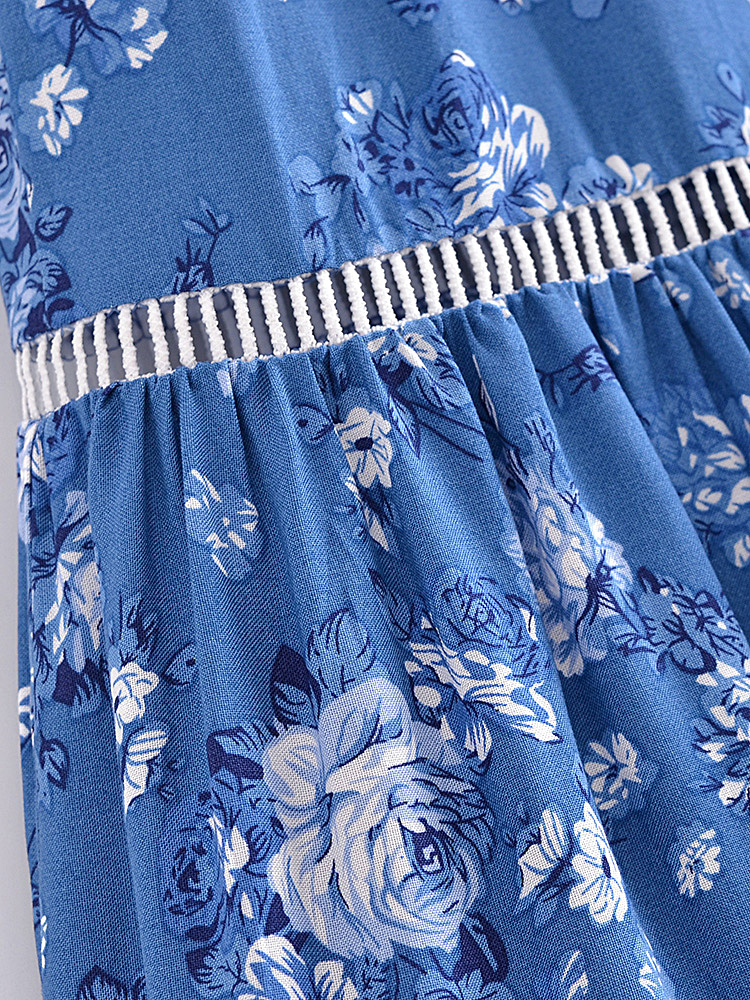 Jupe longue fleurie en coton plissée bleue jupe longue fleurie en coton plissee bleue 6