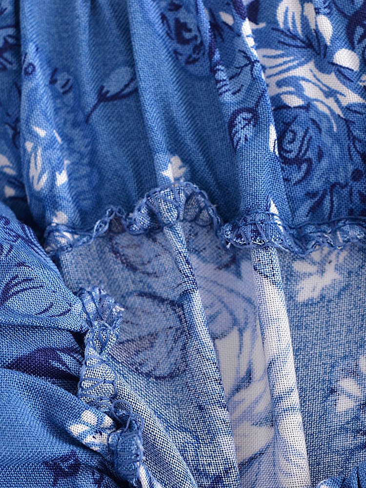 Jupe longue fleurie en coton plissée bleue jupe longue fleurie en coton plissee bleue 7