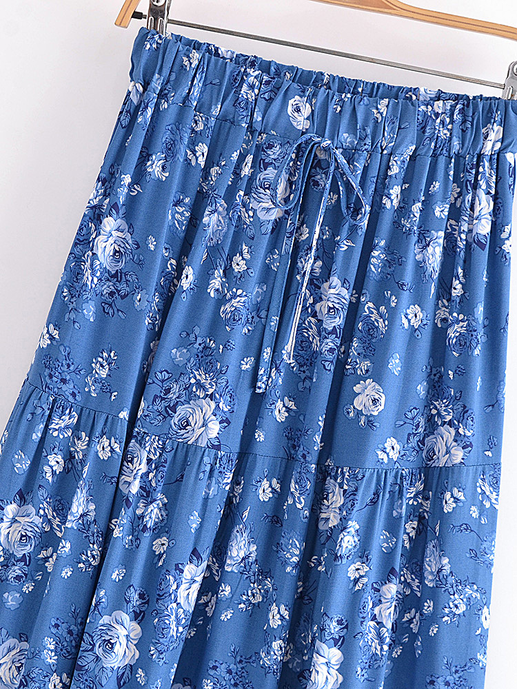 Jupe longue fleurie en coton plissée bleue jupe longue fleurie en coton plissee bleue 8