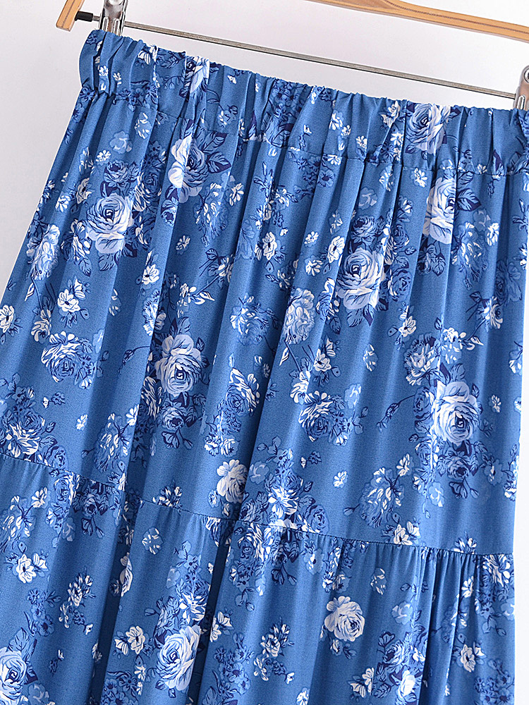 Jupe longue fleurie en coton plissée bleue jupe longue fleurie en coton plissee bleue 9