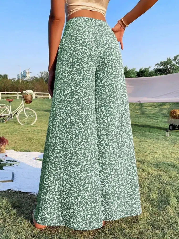 Pantalon fleuri femme style Boho ample et décontracté vert pantalon fleuri femme style boho ample et decontracte vert