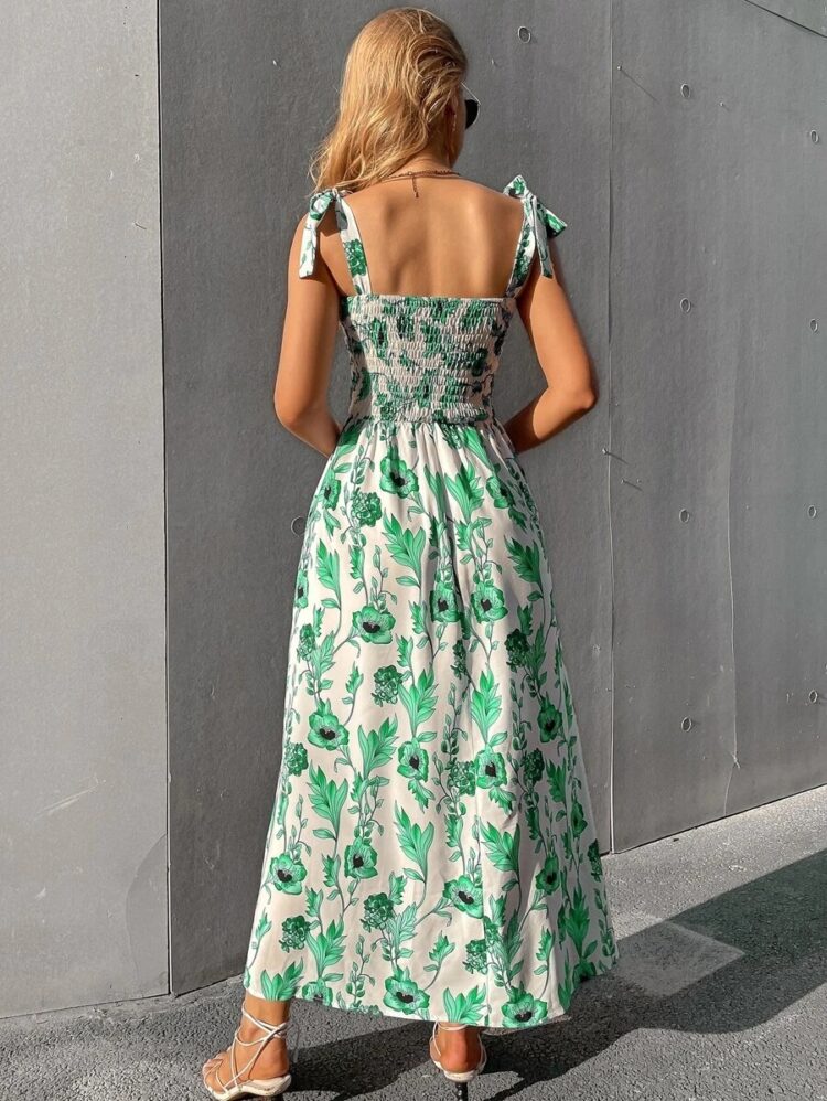Robe longue fleurie chic et élégante verte avec bretelles à nouer robe longue fleurie chic et elegante verte avec bretelles a nouer 11